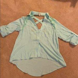 Teal button down w/ crisscross back